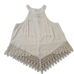 ASTR Silk Blend Halter Swing Top Sz M Cottage meets Luxury Bone White Lace